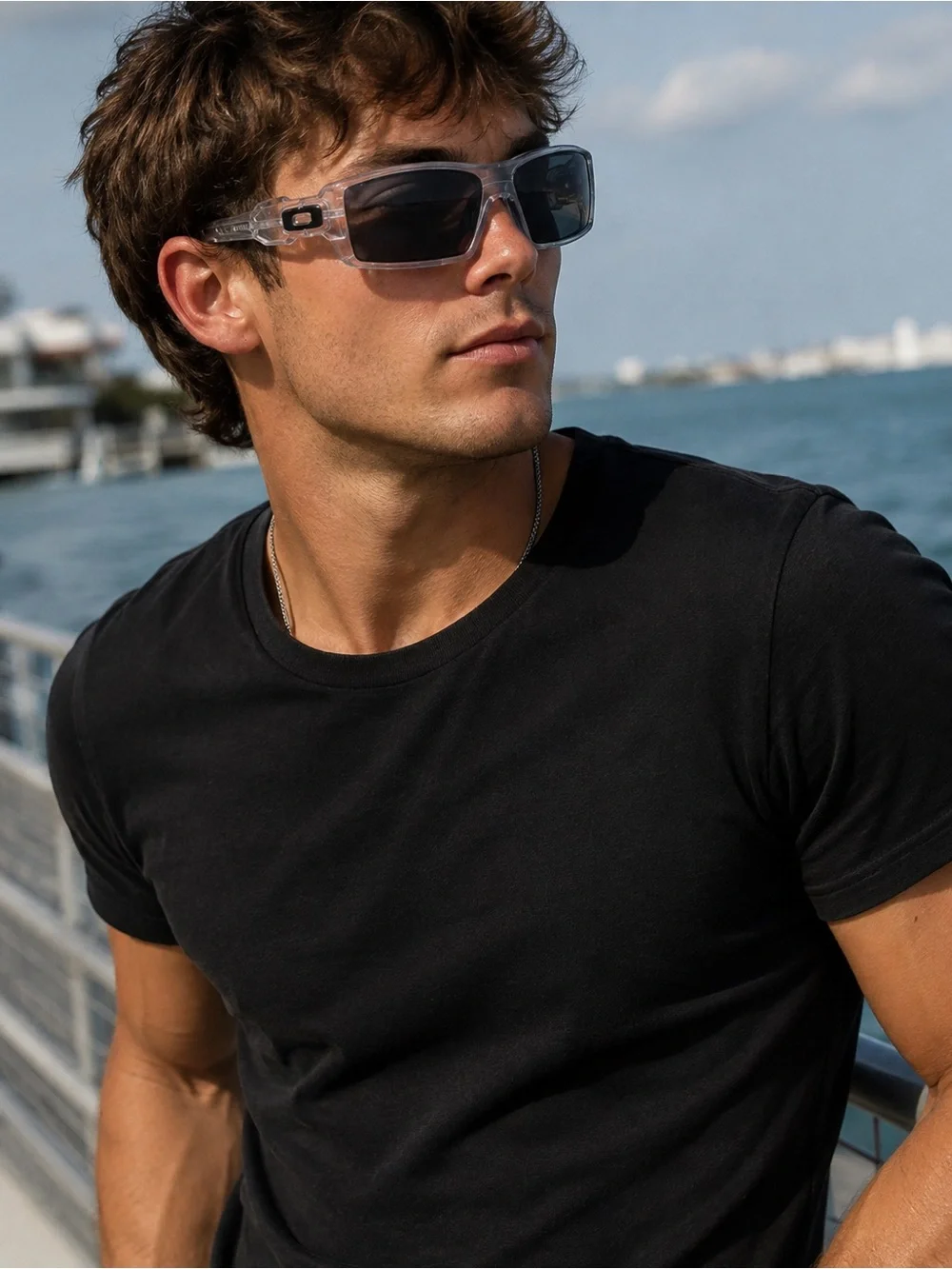 Oakley Oil Rig Sunglasses Clear Crystal Frame Black Shield Lens Y2K Style 2010’s